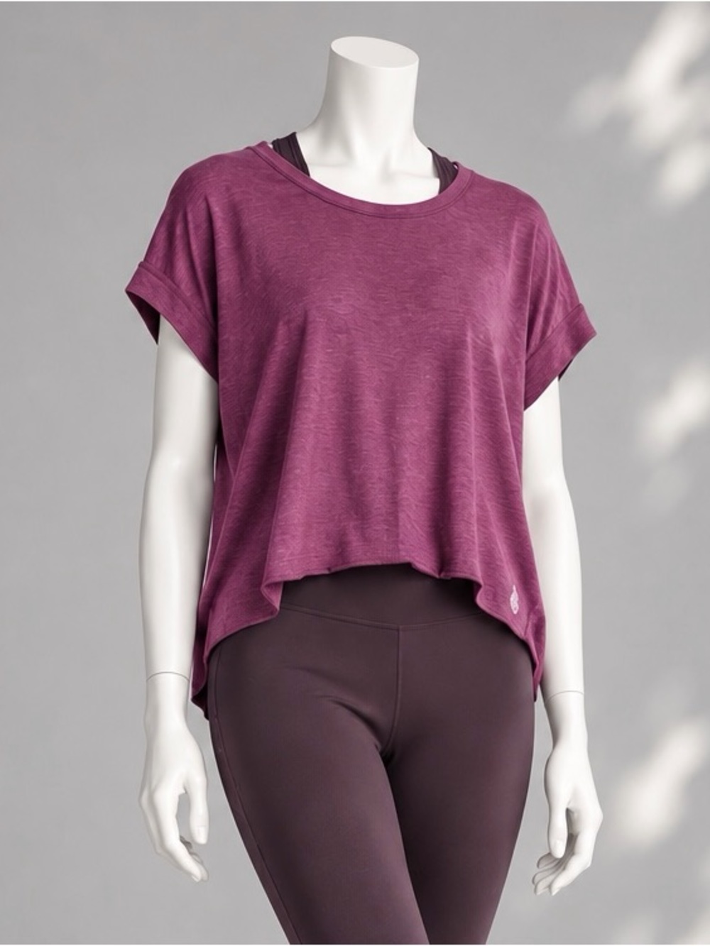 Free People Movement My Time Tee L Mulberry Purple Crop Cutout Back NWT